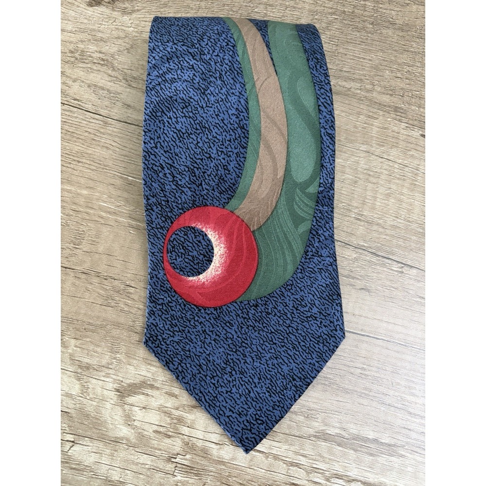 Albert Nipon Mens Silk‎ Tie Blue Red Circles Design Korea Made Vintage